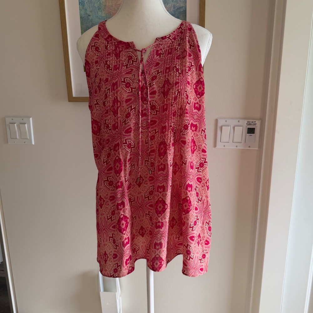 Rose + Olive Printed Keyhole Tank Top Boho Chic, Festive, Summer Size XL